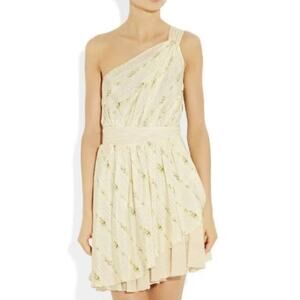 girl. by Band of Outsiders One Shoulder Cream Polka Dot Floral Silk Dress